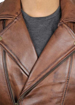 Men's Quilted Asymmetrical Dark Brown Leather Biker Jacket