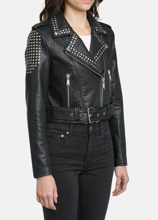 Women Punk Style Black Studded Leather Jacket