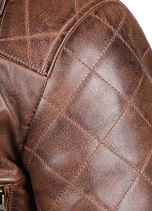 Men's Quilted Asymmetrical Dark Brown Leather Biker Jacket