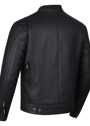 Men's Buffalo Leather Black Motorcycle Jacket with Removable CE Armor