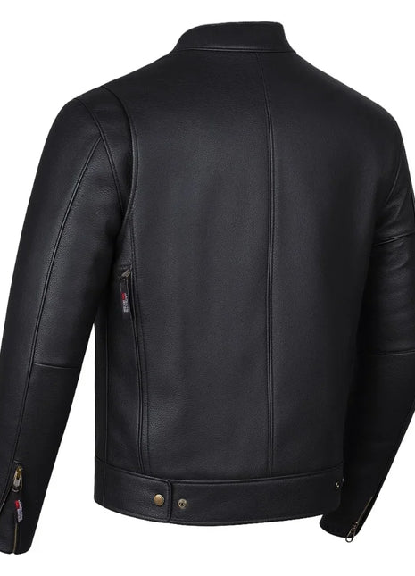 Men's Buffalo Leather Black Motorcycle Jacket with Removable CE Armor