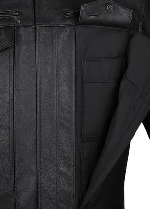 Men's Buffalo Leather Black Motorcycle Jacket with Removable CE Armor