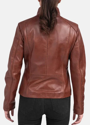 Womens Asymmetrical Dark Brown Leather Biker Jacket