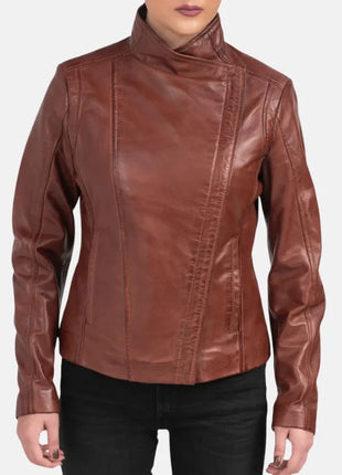 Womens Asymmetrical Dark Brown Leather Biker Jacket