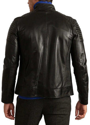 Mens Signature Black Leather Cafe Racer Motorcycle Jacket