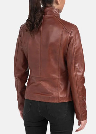 Womens Asymmetrical Dark Brown Leather Biker Jacket
