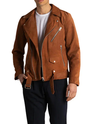 Men's Tobacco Brown Suede Leather Biker Jacket