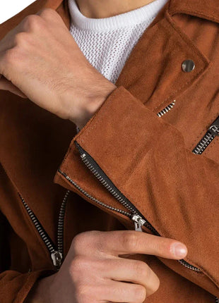 Men's Tobacco Brown Suede Leather Biker Jacket
