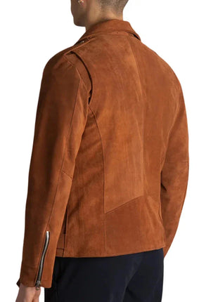Men's Tobacco Brown Suede Leather Biker Jacket
