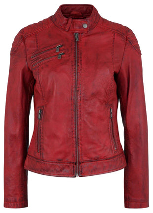 Merlot Apple Red Leather Biker Jacket Womens