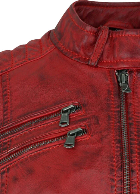 Merlot Apple Red Leather Biker Jacket Womens