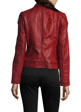 Merlot Apple Red Leather Biker Jacket Womens
