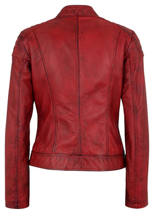 Merlot Apple Red Leather Biker Jacket Womens