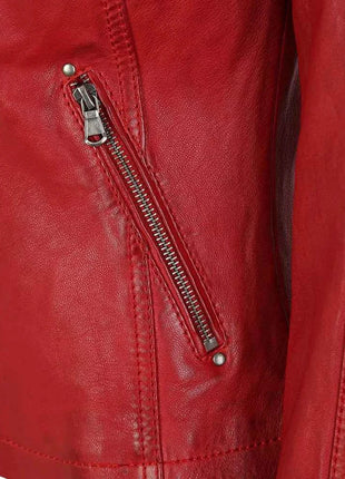 Allen Red Leather Biker Jacket Womens