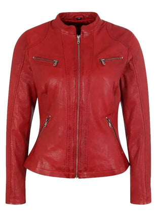 Allen Red Leather Biker Jacket Womens