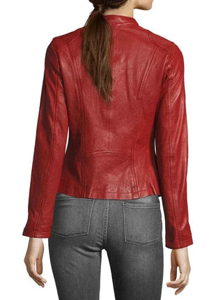 Allen Red Leather Biker Jacket Womens