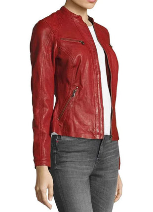 Allen Red Leather Biker Jacket Womens