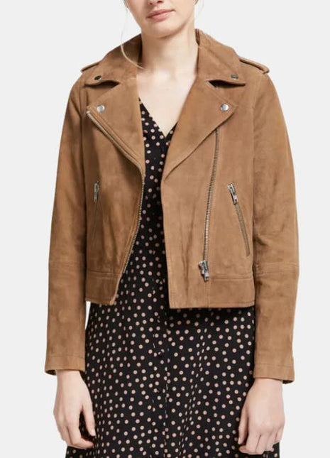Women Brown Moto Suede Jacket