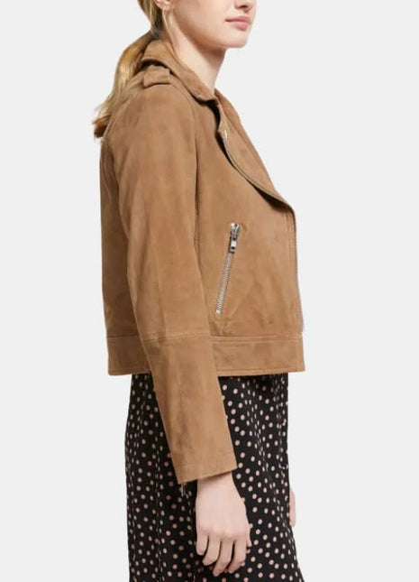 Women Brown Moto Suede Jacket