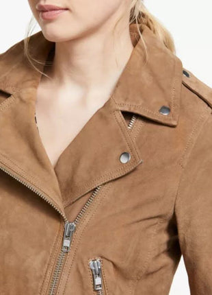 Women Brown Moto Suede Jacket