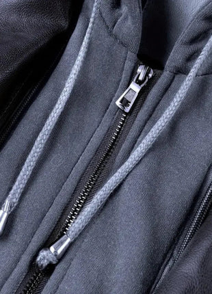 Men's Distressed Black Leather Bomber Jacket with Removable Hood