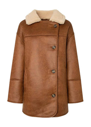 Womens White and Brown Sherpa Aviator Pilot Jacket