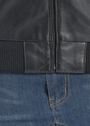 Men's Real Lambskin Black Leather Bomber Jacket