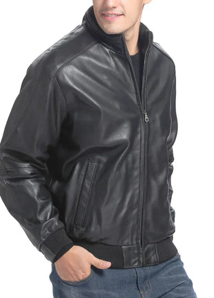 Men's Real Lambskin Black Leather Bomber Jacket