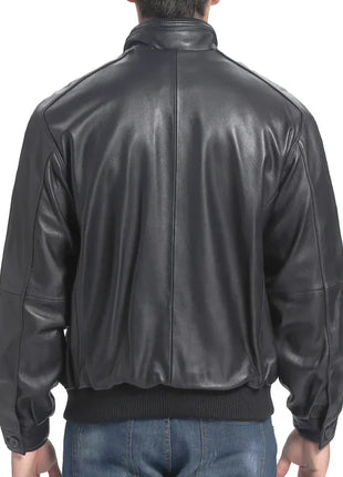 Men's Real Lambskin Black Leather Bomber Jacket