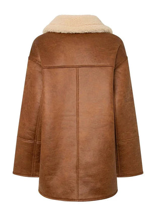 Womens White and Brown Sherpa Aviator Pilot Jacket