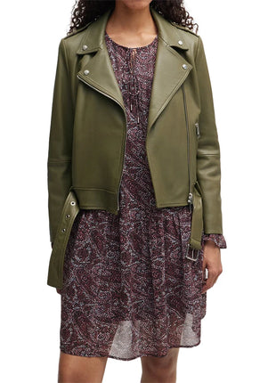 Womens Green Leather Biker Jacket