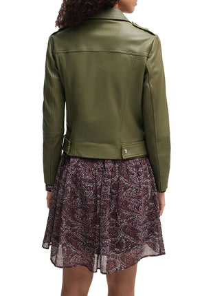 Womens Green Leather Biker Jacket