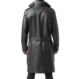 Mens Double Breasted Black Lambskin Leather Trench Coat
