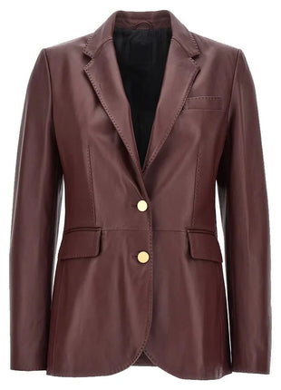 Maroon Leather Blazer Womens