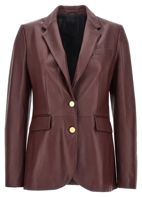 Maroon Leather Blazer Womens