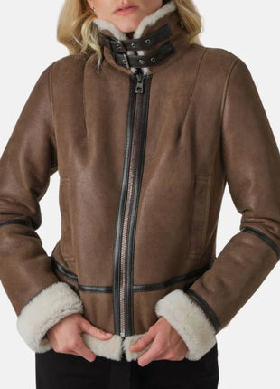 Aviator Brown Leather Jacket Womens