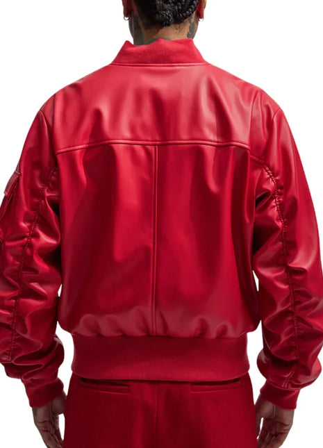 Men's Oversized Red Leather Bomber Jacket