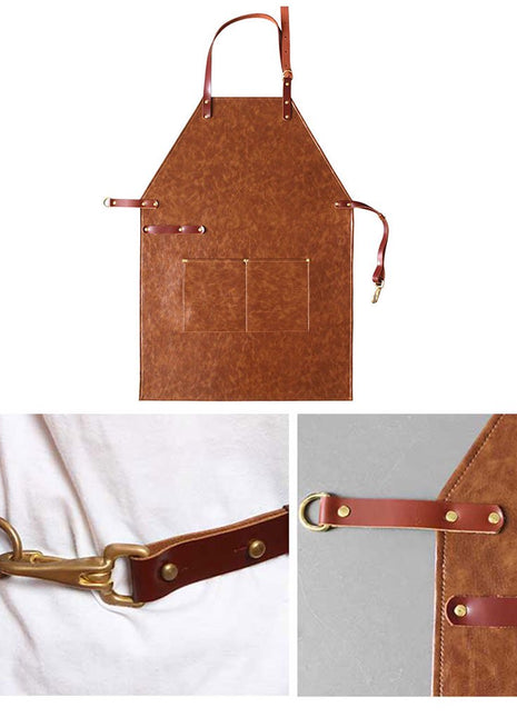 Yammee Leather Work Apron with Pockets for Men Women Heavy Duty BBQ Chef Cooking Aprons