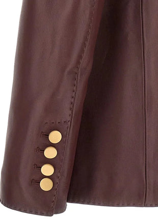 Maroon Leather Blazer Womens