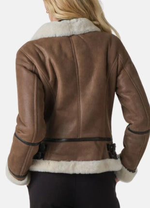 Aviator Brown Leather Jacket Womens