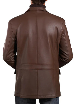 Mens Two Button Notch Lapel Cognac Waxed Leather Blazer