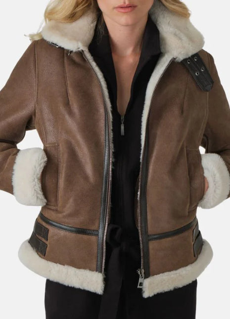 Aviator Brown Leather Jacket Womens