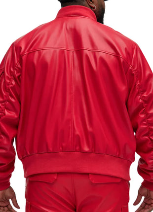 Men's Oversized Red Leather Bomber Jacket
