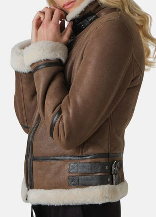 Aviator Brown Leather Jacket Womens