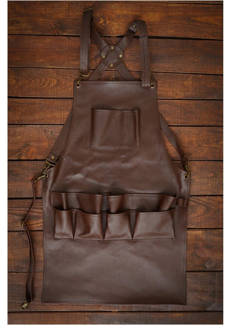 Leather Work Apron with Pockets for Men Women Adjustable Aprons Butcher Chef BBQ