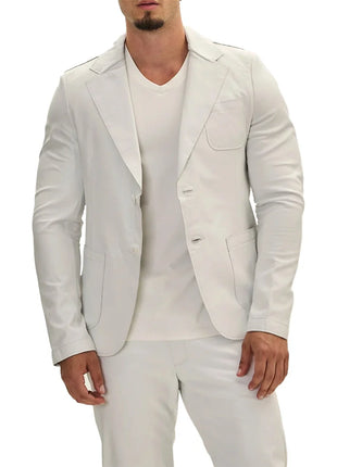 Classis Two Button Lambskin White Leather Blazer Mens