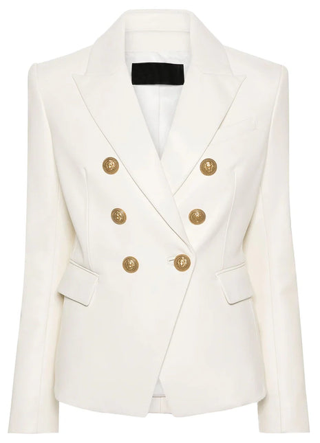 Kim Gold Button Womens Double Breasted Leather Blazer