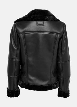 Womens Black Shearling Jacket With Asymmetrical Zipper