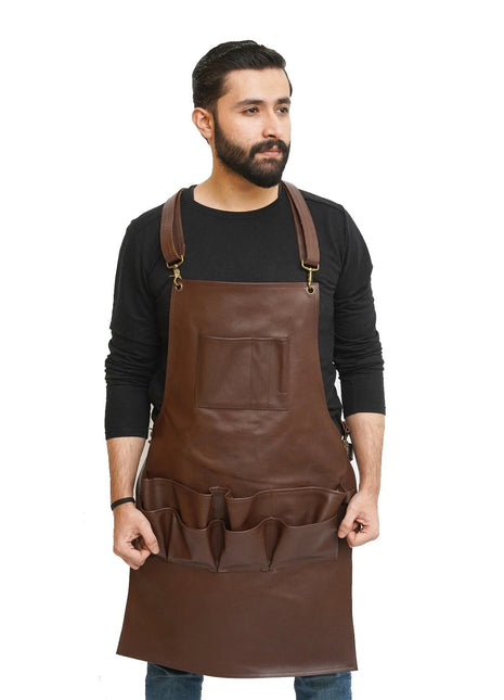 Leather Work Apron with Pockets for Men Women Adjustable Aprons Butcher Chef BBQ