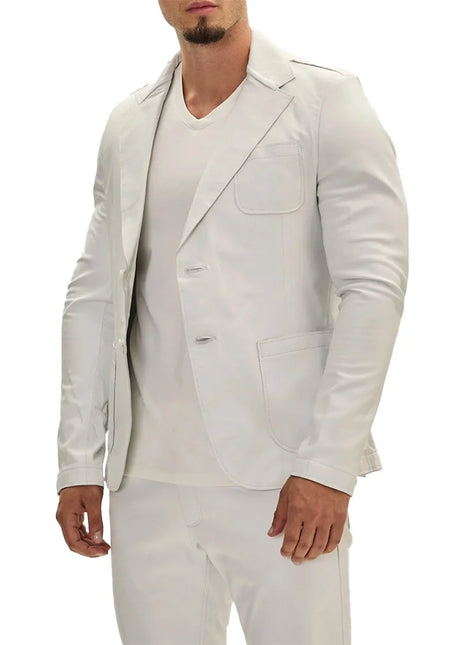 Classis Two Button Lambskin White Leather Blazer Mens